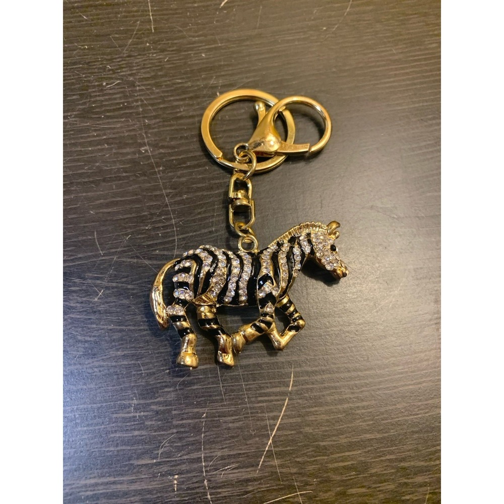 Horse Zebra Keychain Bejeweled Rhinestone Purse Jewelry Bling Clip‎ Key Ring